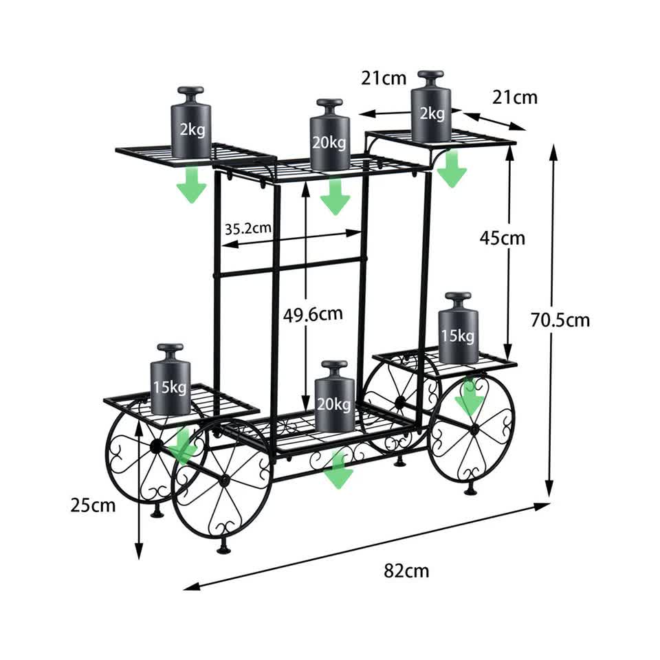 6 Tiers Garden Cart Stand & Flower Pot Plant Holder Display Rack Parisian Style V767-XJJ626-G2