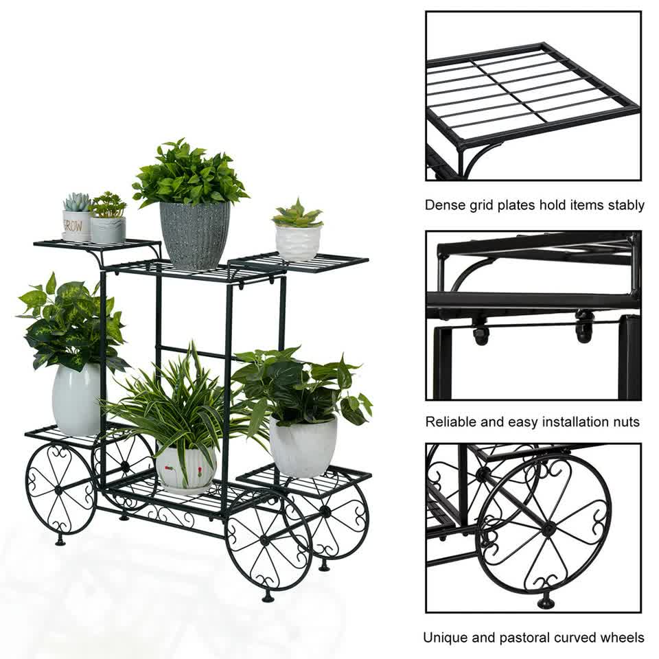 6 Tiers Garden Cart Stand & Flower Pot Plant Holder Display Rack Parisian Style V767-XJJ626-G2