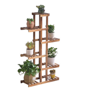 Fin Xxl Carbonized Wood Plant Stand 11 Pots Bonsai Display Shelf Flower Rack Corner V767-XJJ788