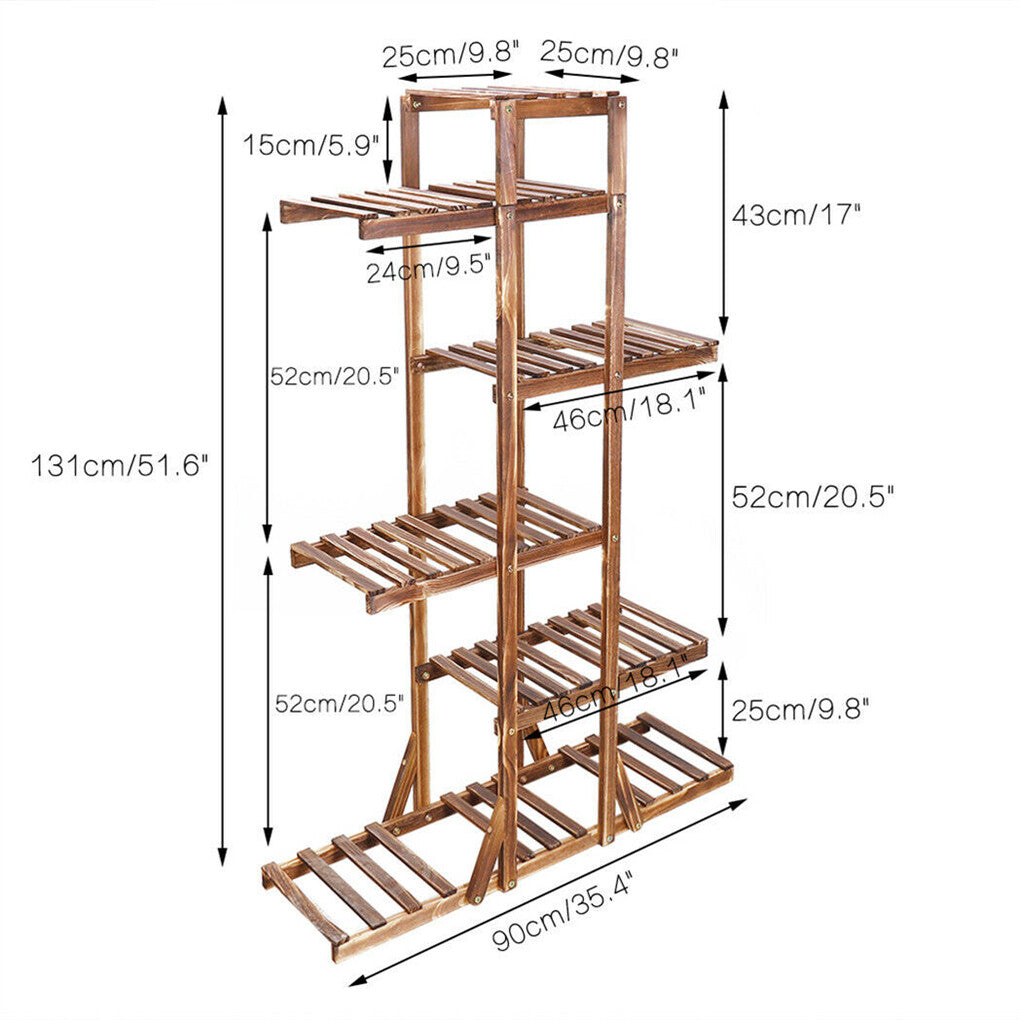 Fin Xxl Carbonized Wood Plant Stand 11 Pots Bonsai Display Shelf Flower Rack Corner V767-XJJ788