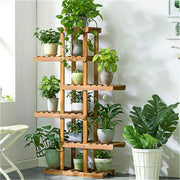 Fin Xxl Carbonized Wood Plant Stand 11 Pots Bonsai Display Shelf Flower Rack Corner V767-XJJ788