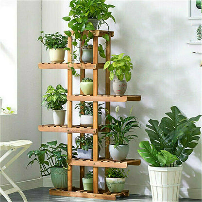 Fin Xxl Carbonized Wood Plant Stand 11 Pots Bonsai Display Shelf Flower Rack Corner V767-XJJ788
