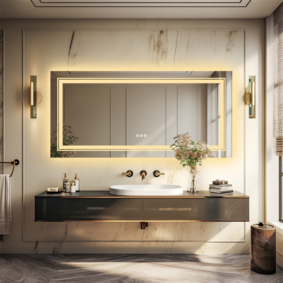 LED Bathroom Mirror Double Light Vanity Makeup Mirror Tall Full-Size Body Mirror 1200*600mm Double LED V767-XMR-C28-218-AU-V1