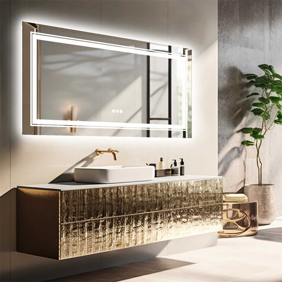 LED Bathroom Mirror Double Light Vanity Makeup Mirror Tall Full-Size Body Mirror 1200*600mm Double LED V767-XMR-C28-218-AU-V1