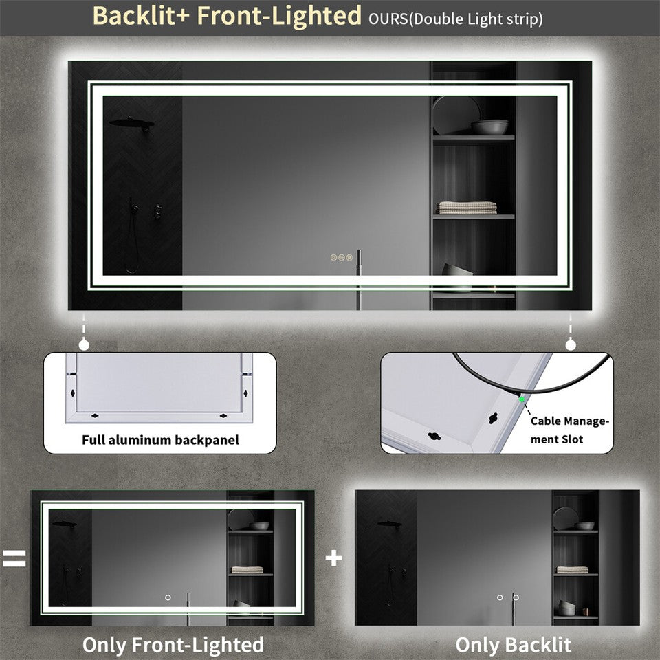 LED Bathroom Mirror Double Light Vanity Makeup Mirror Tall Full-Size Body Mirror 1200*600mm Double LED V767-XMR-C28-218-AU-V1