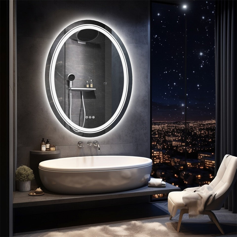 60x80cm Oval Backlit + Front LED Bathroom Mirror Dimmable Shatter-Proof Vanity Mirror V767-XMR-T18-822-AU-V1