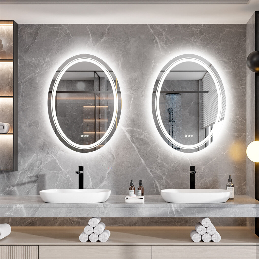 60x80cm Oval Backlit + Front LED Bathroom Mirror Dimmable Shatter-Proof Vanity Mirror V767-XMR-T18-822-AU-V1