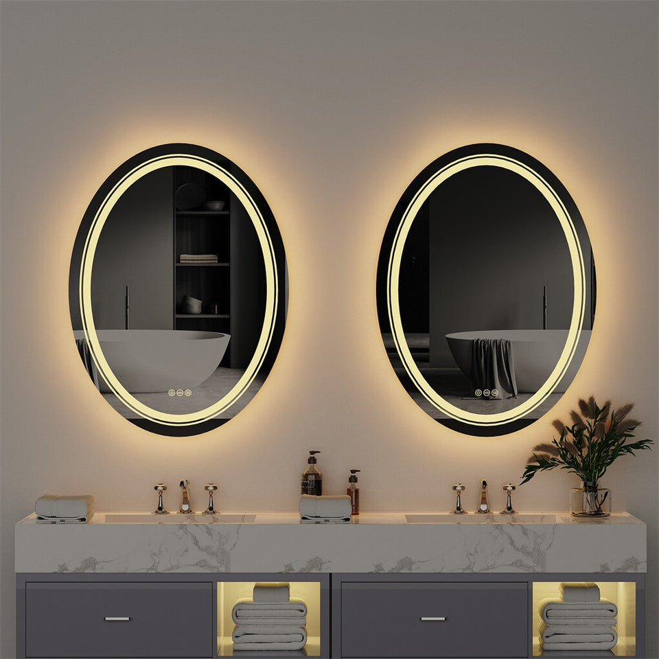 60x80cm Oval Backlit + Front LED Bathroom Mirror Dimmable Shatter-Proof Vanity Mirror V767-XMR-T18-822-AU-V1
