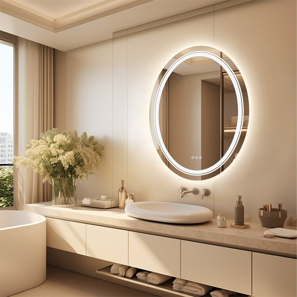 60x80cm Oval Backlit + Front LED Bathroom Mirror Dimmable Shatter-Proof Vanity Mirror V767-XMR-T18-822-AU-V1