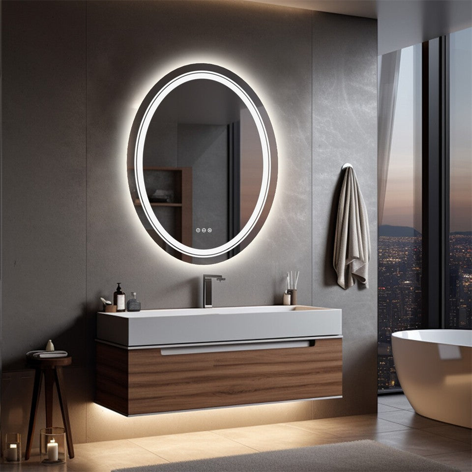 60x80cm Oval Backlit + Front LED Bathroom Mirror Dimmable Shatter-Proof Vanity Mirror V767-XMR-T18-822-AU-V1