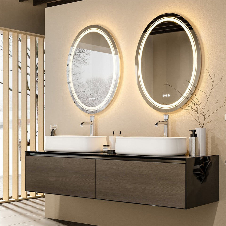 60x80cm Oval Backlit + Front LED Bathroom Mirror Dimmable Shatter-Proof Vanity Mirror V767-XMR-T18-822-AU-V1