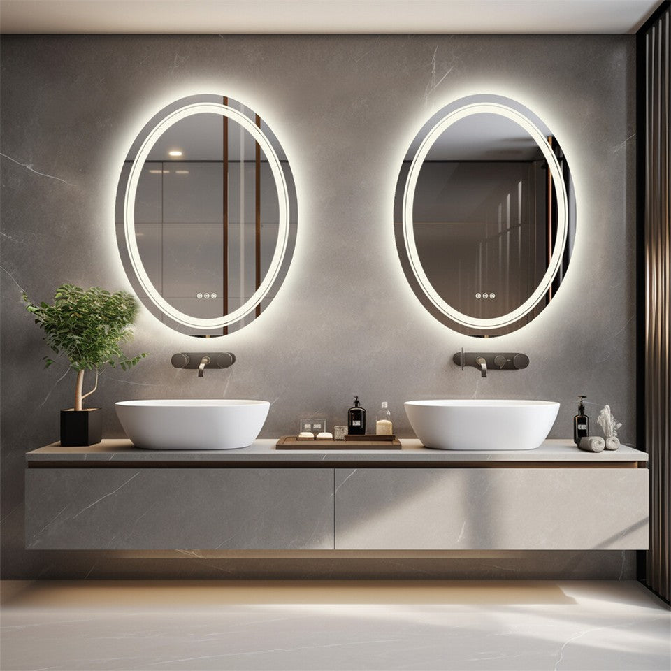 60x80cm Oval Backlit + Front LED Bathroom Mirror Dimmable Shatter-Proof Vanity Mirror V767-XMR-T18-822-AU-V1