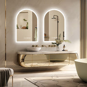 Arch Dimmable Led Bathroom Vanity Mirror w Antifog Temperature Date Time Display V767-XMR-T28-713-AU-V1