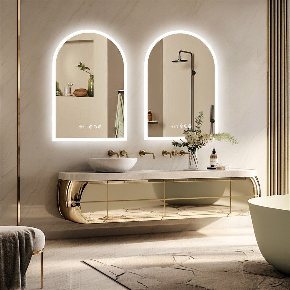 Arch Dimmable Led Bathroom Vanity Mirror w Antifog Temperature Date Time Display V767-XMR-T28-713-AU-V1