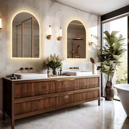 Arch Dimmable Led Bathroom Vanity Mirror w Antifog Temperature Date Time Display V767-XMR-T28-713-AU-V1