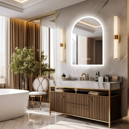 Arch Dimmable Led Bathroom Vanity Mirror w Antifog Temperature Date Time Display V767-XMR-T28-713-AU-V1