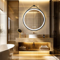 Round 700mm LED Bathroom Mirror with Leather Strap - Anti-Fog Dimmable Backlit Vanity Mirror - Wall Hanging V767-XMR-Y18-967-AU
