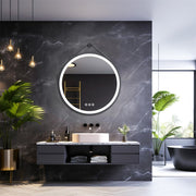 Round 700mm LED Bathroom Mirror with Leather Strap - Anti-Fog Dimmable Backlit Vanity Mirror - Wall Hanging V767-XMR-Y18-967-AU