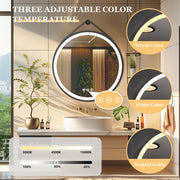 Round 700mm LED Bathroom Mirror with Leather Strap - Anti-Fog Dimmable Backlit Vanity Mirror - Wall Hanging V767-XMR-Y18-967-AU