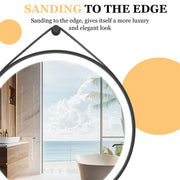 Round 700mm LED Bathroom Mirror with Leather Strap - Anti-Fog Dimmable Backlit Vanity Mirror - Wall Hanging V767-XMR-Y18-967-AU