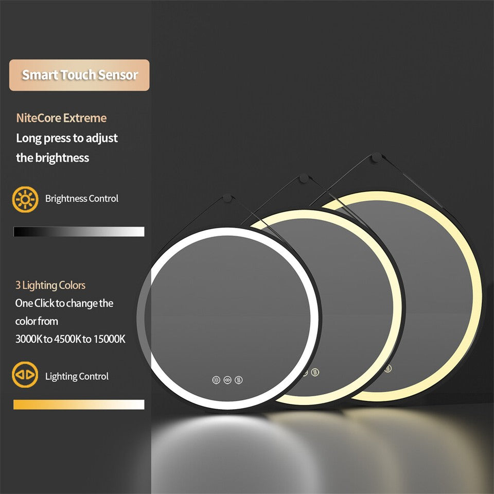 Round 700mm LED Bathroom Mirror with Leather Strap - Anti-Fog Dimmable Backlit Vanity Mirror - Wall Hanging V767-XMR-Y18-967-AU