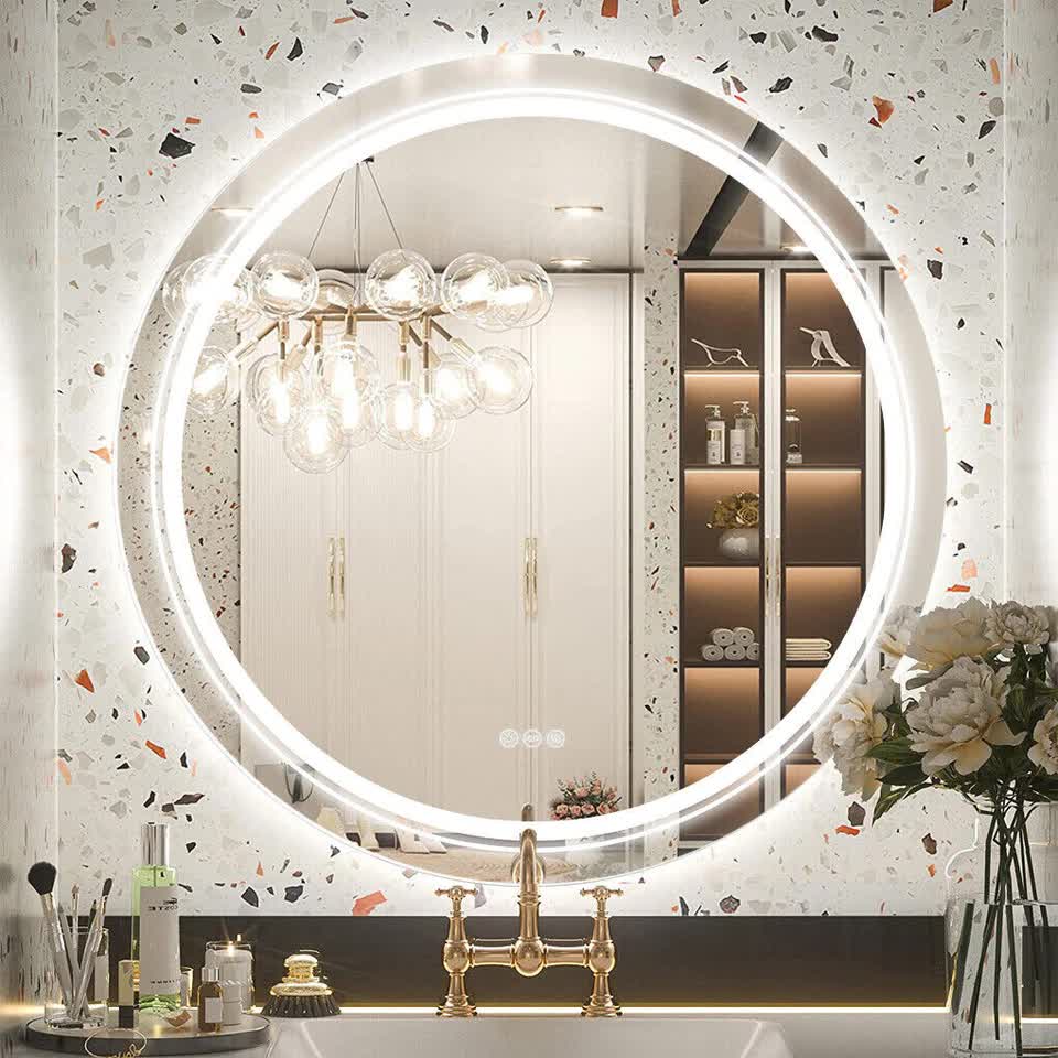 P&P Silver Mirror With White Frame Round LED Bathroom Mirror V767-XMR-Y28-628-AU-V1