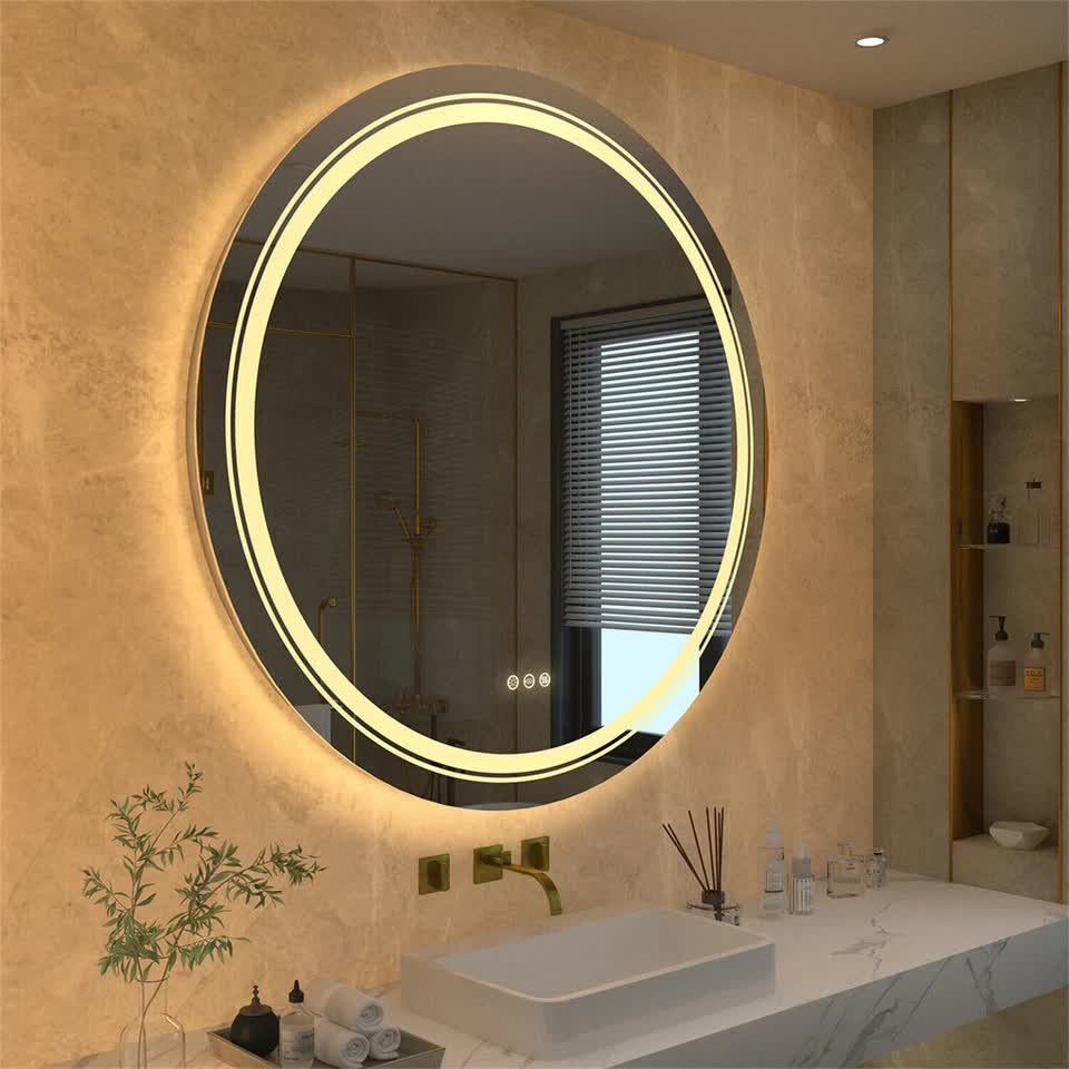 P&P Silver Mirror With White Frame Round LED Bathroom Mirror V767-XMR-Y28-628-AU-V1