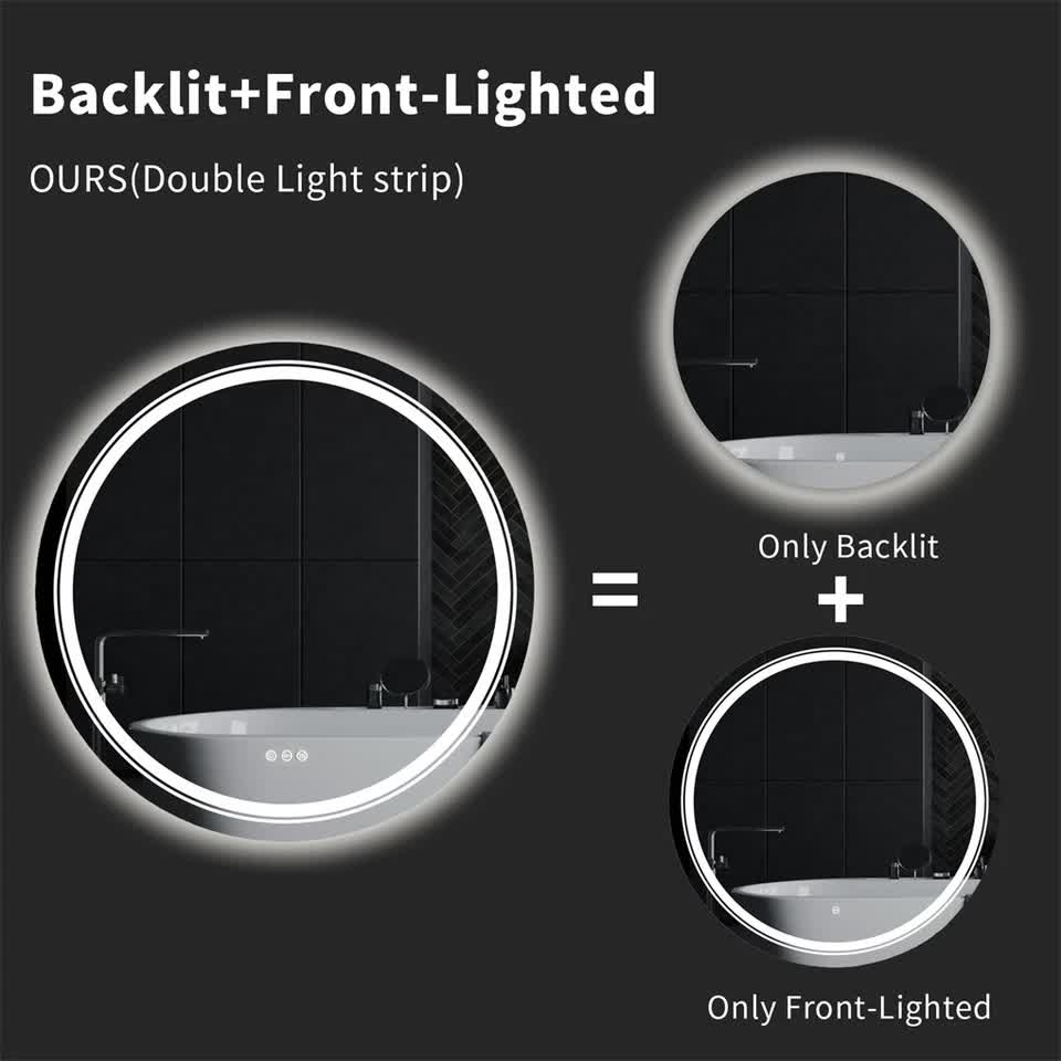 P&P Silver Mirror With White Frame Round LED Bathroom Mirror V767-XMR-Y28-628-AU-V1