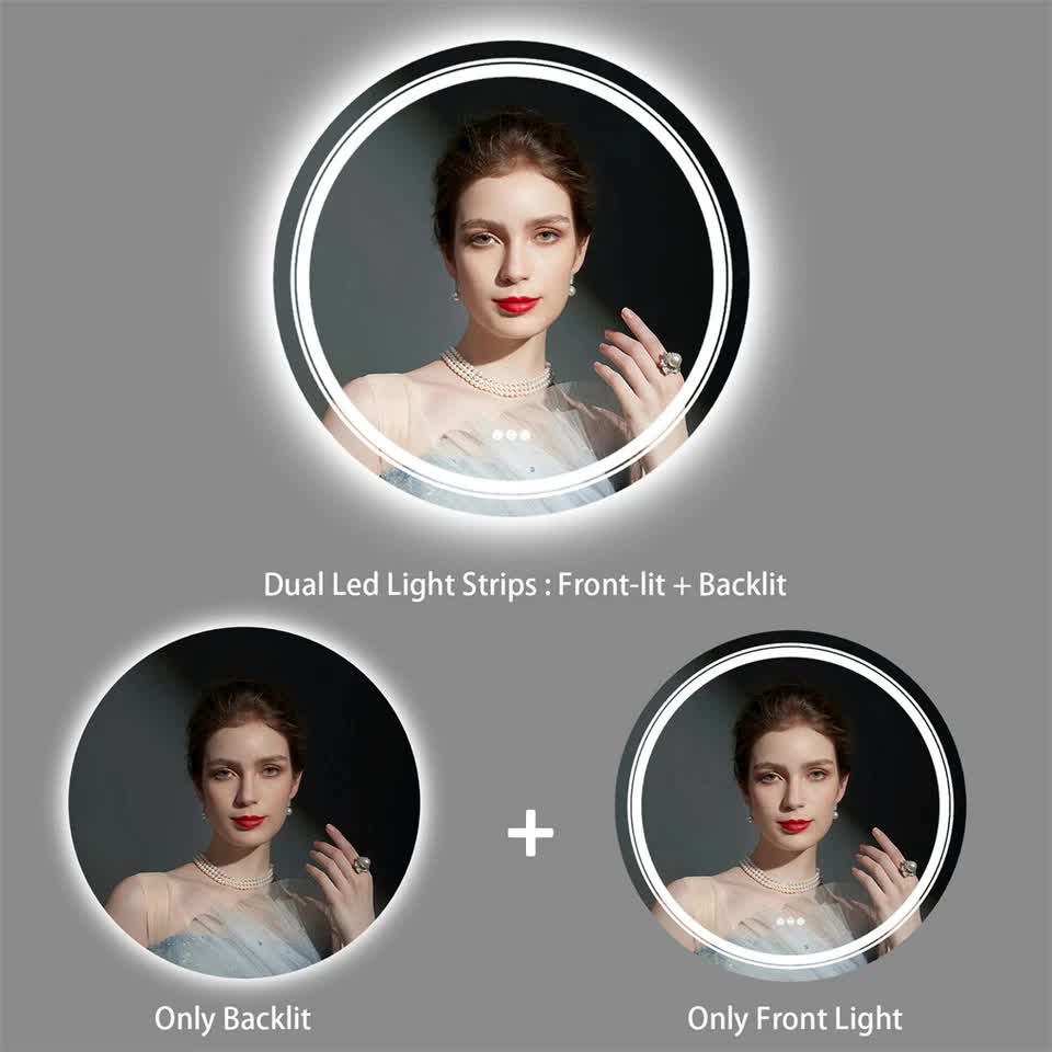 P&P Silver Mirror With White Frame Round LED Bathroom Mirror V767-XMR-Y28-628-AU-V1