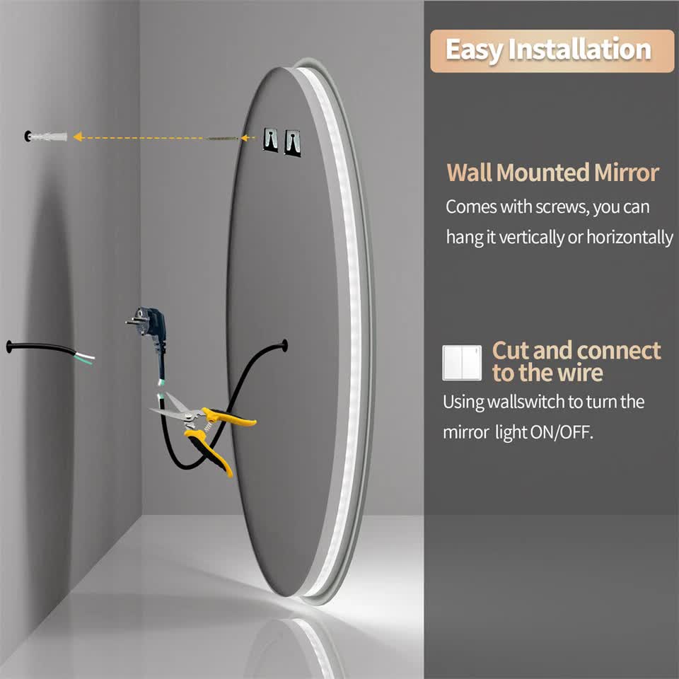 P&P Silver Mirror With White Frame Round LED Bathroom Mirror V767-XMR-Y28-628-AU-V1