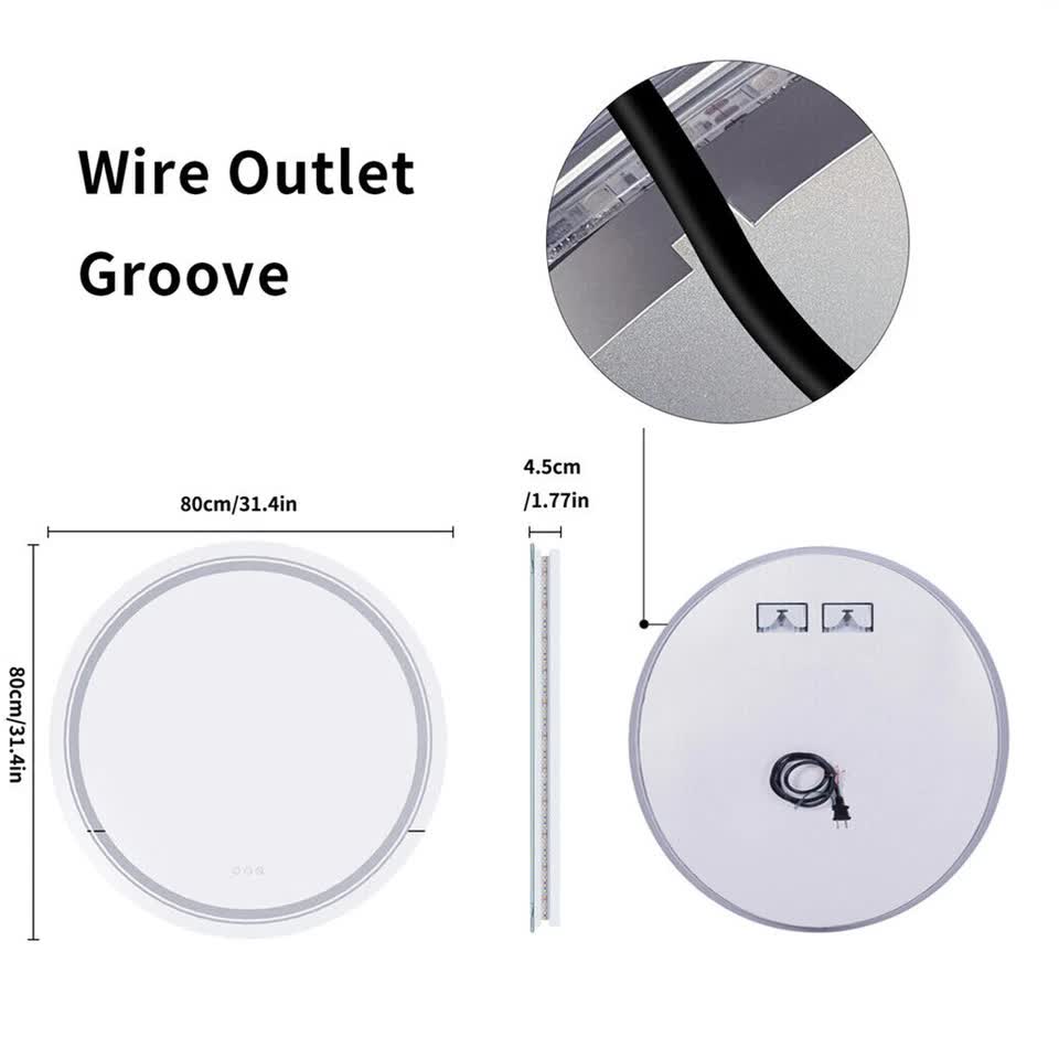 P&P Silver Mirror With White Frame Round LED Bathroom Mirror V767-XMR-Y28-628-AU-V1