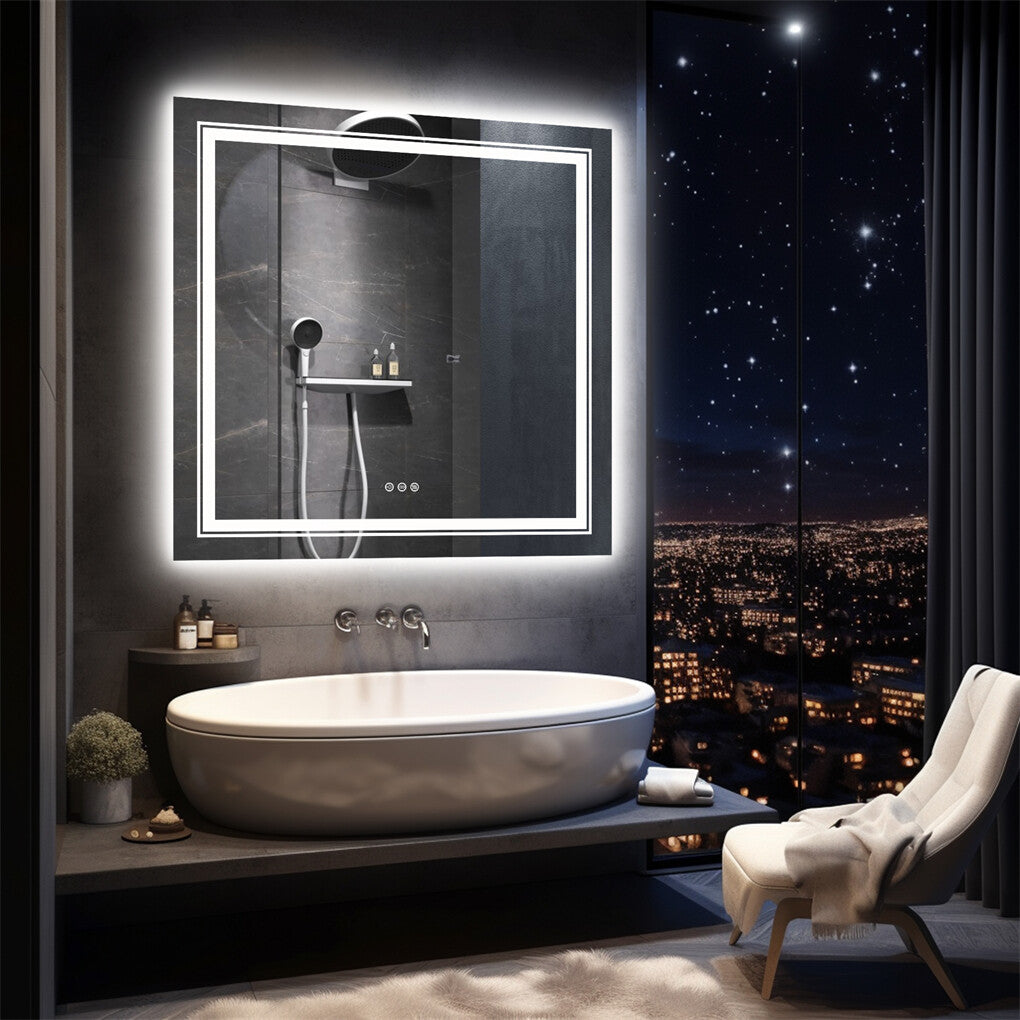 80x80cm Large Square Wall Mount Smart Led Bathroom Mirror Anti Fog Backlit Vanity Mirror V767-XMR-Z28-378-AU
