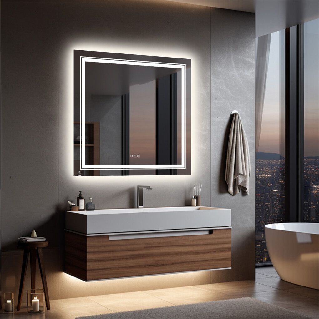 80x80cm Large Square Wall Mount Smart Led Bathroom Mirror Anti Fog Backlit Vanity Mirror V767-XMR-Z28-378-AU