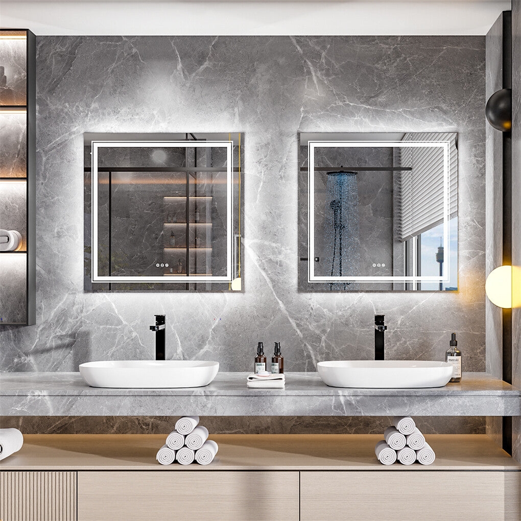 80x80cm Large Square Wall Mount Smart Led Bathroom Mirror Anti Fog Backlit Vanity Mirror V767-XMR-Z28-378-AU