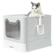 Self-Cleaning Hooded Cat Litter Box Enclosed Large Kitty Toilet Box Tray Refills V767-XPET124-GY