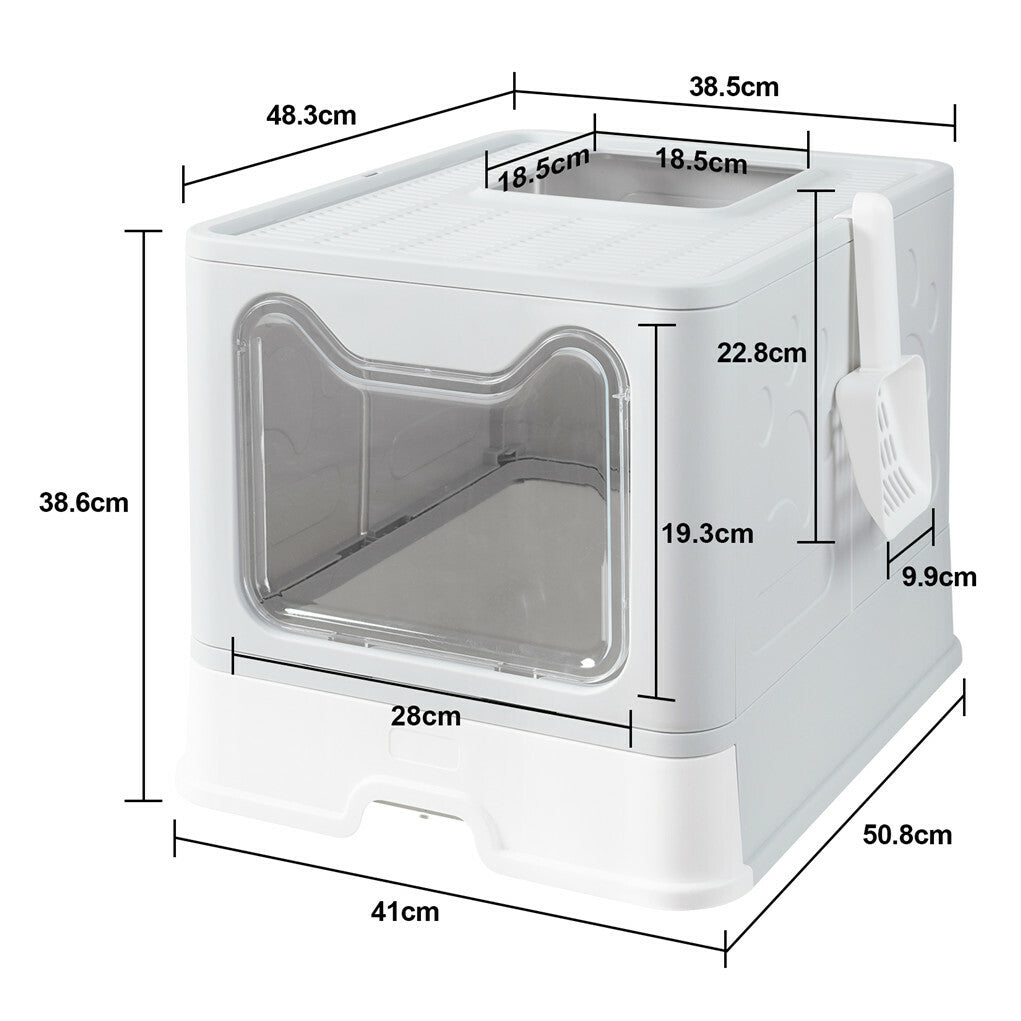 Self-Cleaning Hooded Cat Litter Box Enclosed Large Kitty Toilet Box Tray Refills V767-XPET124-GY