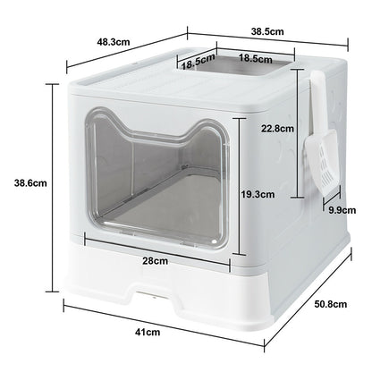Self-Cleaning Hooded Cat Litter Box Enclosed Large Kitty Toilet Box Tray Refills V767-XPET124-GY
