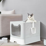 Self-Cleaning Hooded Cat Litter Box Enclosed Large Kitty Toilet Box Tray Refills V767-XPET124-GY