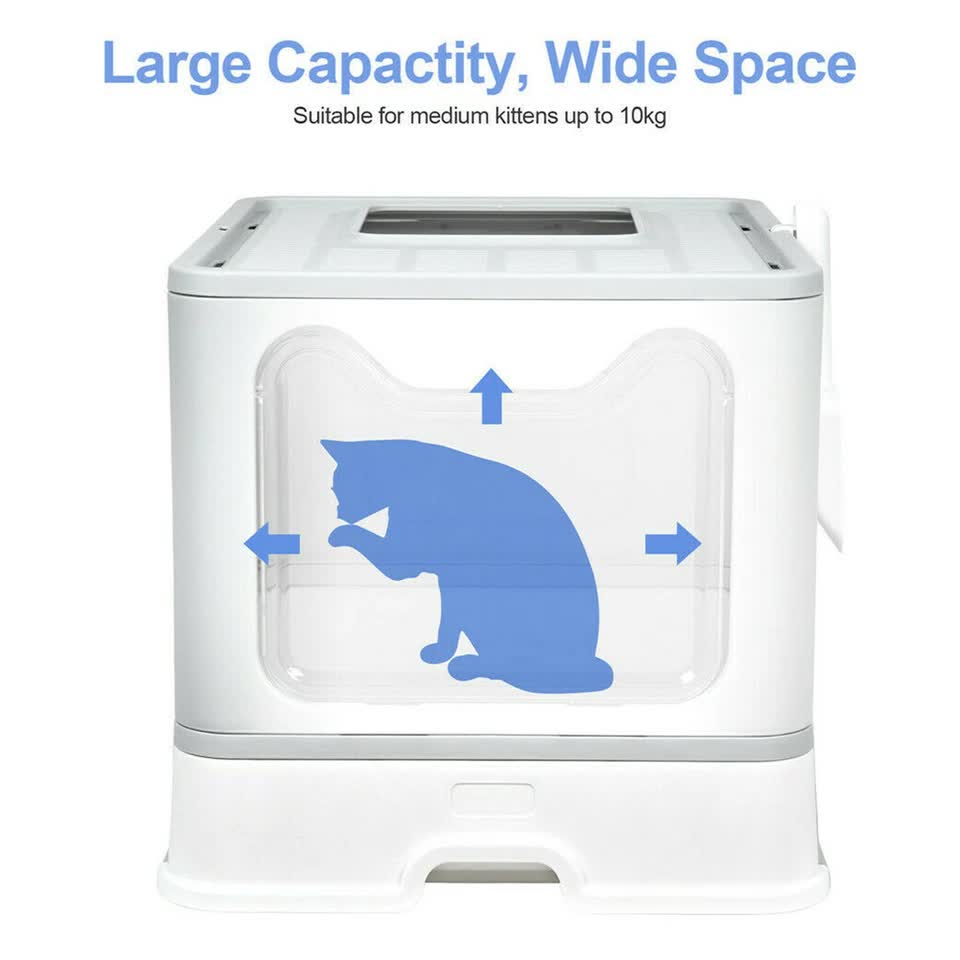 Self-Cleaning Hooded Cat Litter Box Enclosed Large Kitty Toilet Box Tray Refills V767-XPET124-GY