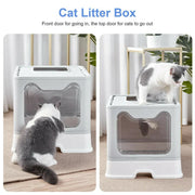 Self-Cleaning Hooded Cat Litter Box Enclosed Large Kitty Toilet Box Tray Refills V767-XPET124-GY