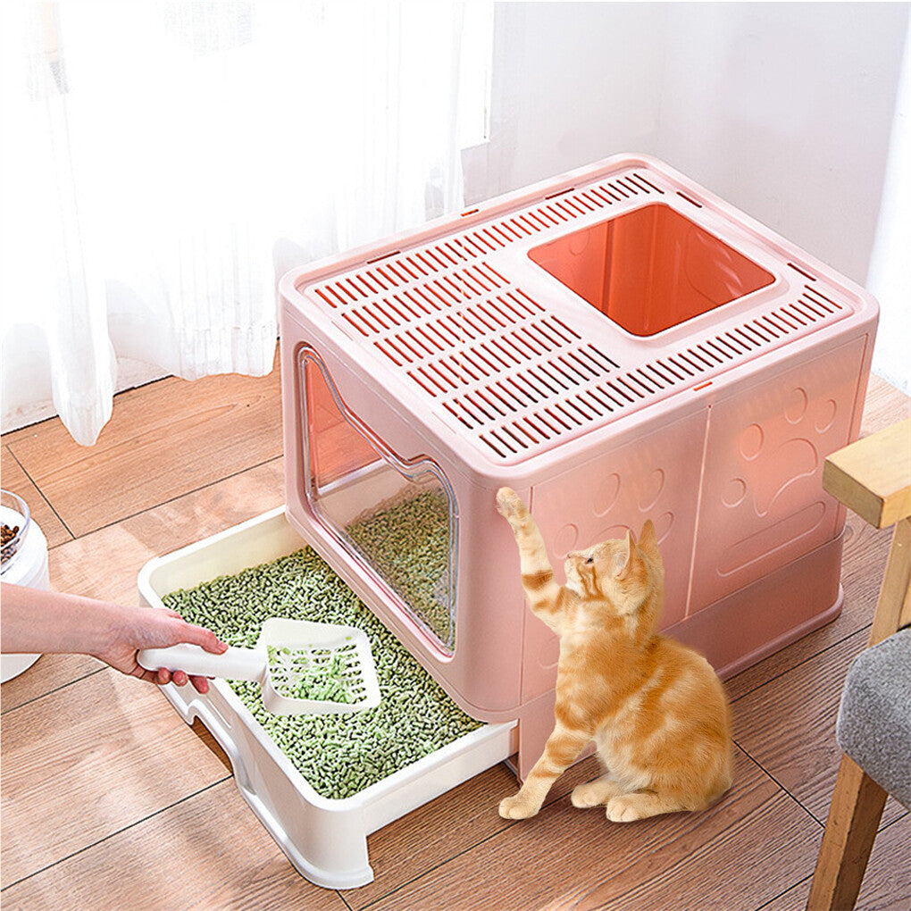 Xxl Large Cat Litter Box Self-Cleaning No Smell Pet Toilet Box With Tray & Scoop V767-XPET124-PK