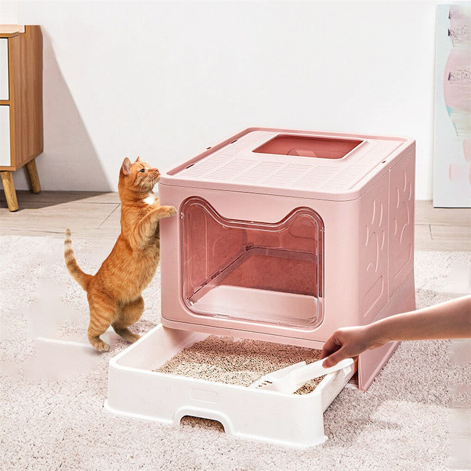 Xxl Large Cat Litter Box Self-Cleaning No Smell Pet Toilet Box With Tray & Scoop V767-XPET124-PK