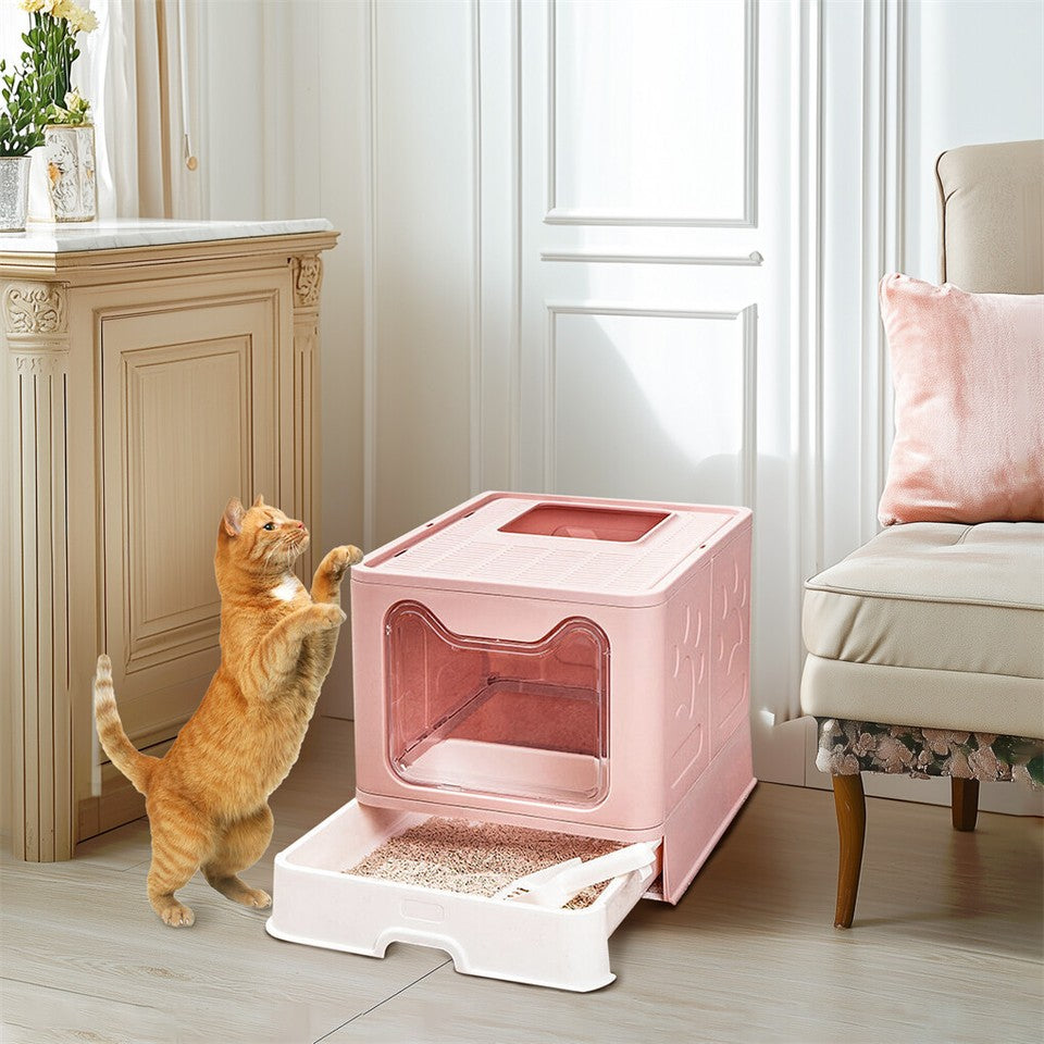 Xxl Large Cat Litter Box Self-Cleaning No Smell Pet Toilet Box With Tray & Scoop V767-XPET124-PK