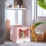 Xxl Large Cat Litter Box Self-Cleaning No Smell Pet Toilet Box With Tray & Scoop V767-XPET124-PK