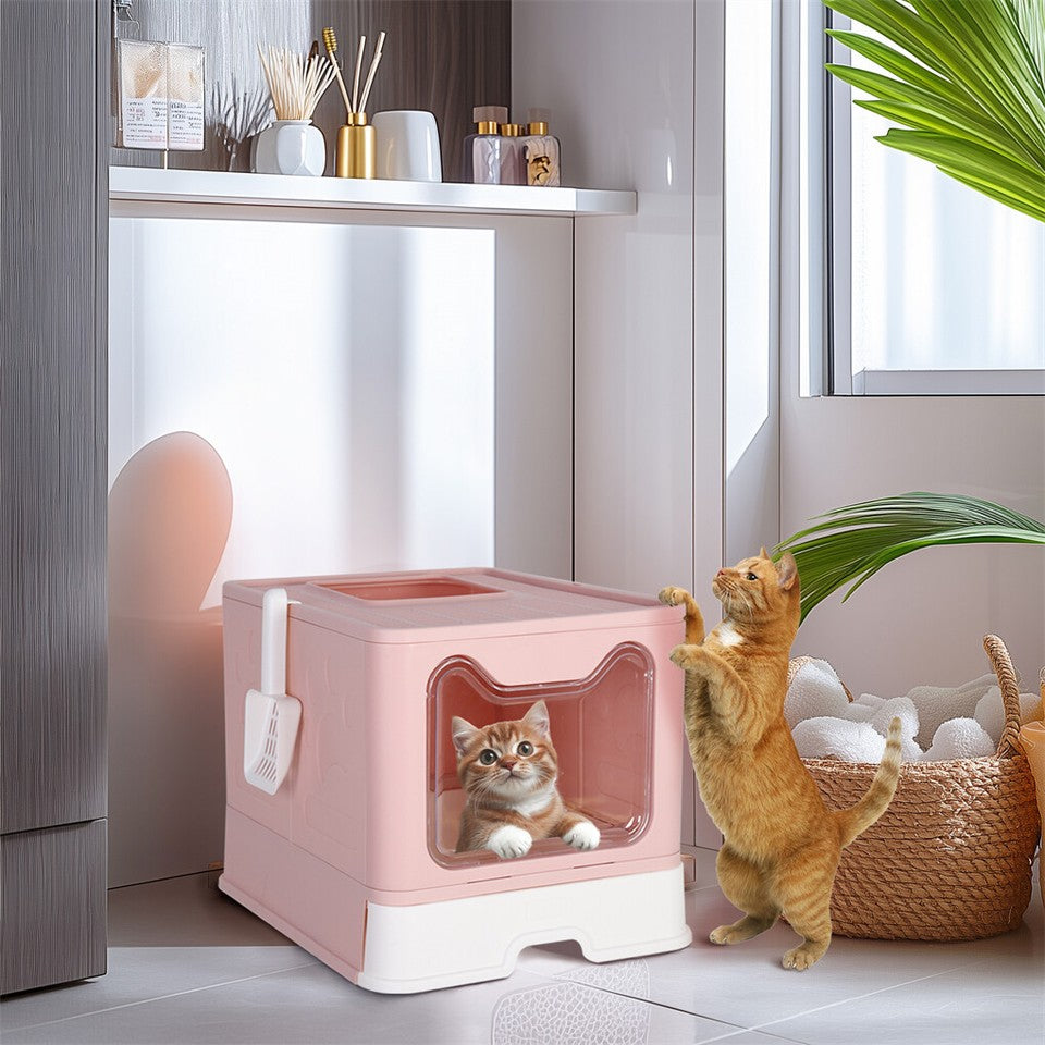 Xxl Large Cat Litter Box Self-Cleaning No Smell Pet Toilet Box With Tray & Scoop V767-XPET124-PK