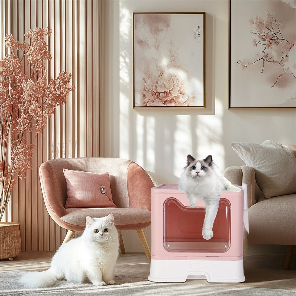 Xxl Large Cat Litter Box Self-Cleaning No Smell Pet Toilet Box With Tray & Scoop V767-XPET124-PK