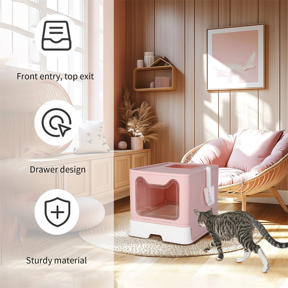 Xxl Large Cat Litter Box Self-Cleaning No Smell Pet Toilet Box With Tray & Scoop V767-XPET124-PK