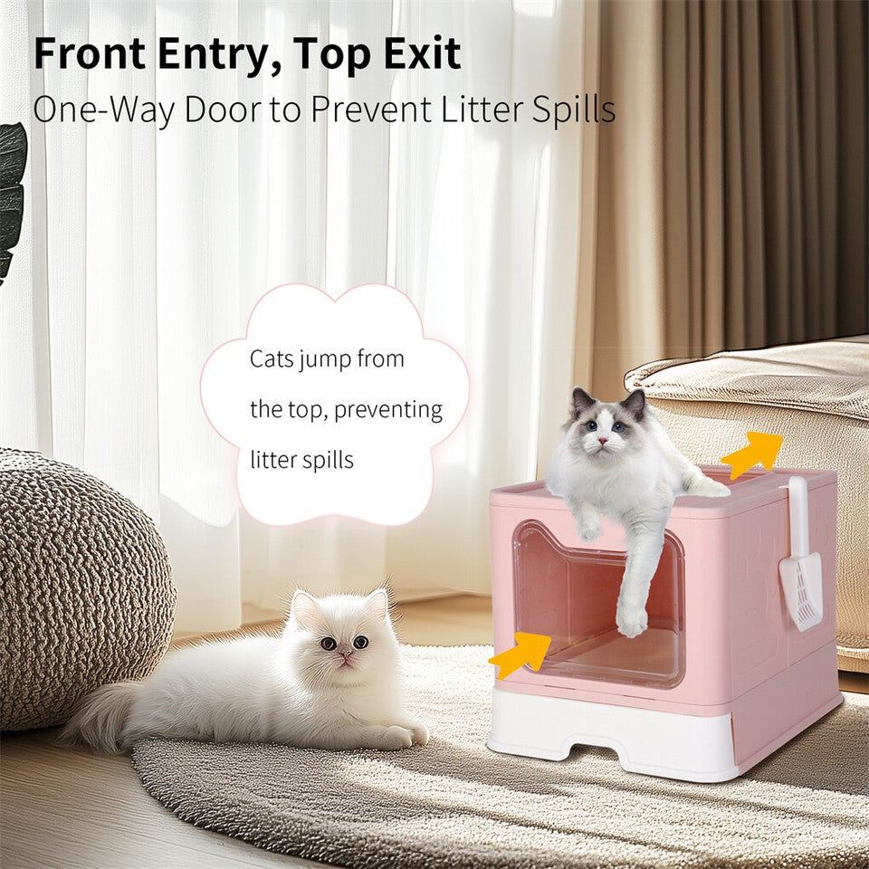 Xxl Large Cat Litter Box Self-Cleaning No Smell Pet Toilet Box With Tray & Scoop V767-XPET124-PK