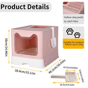 Xxl Large Cat Litter Box Self-Cleaning No Smell Pet Toilet Box With Tray & Scoop V767-XPET124-PK