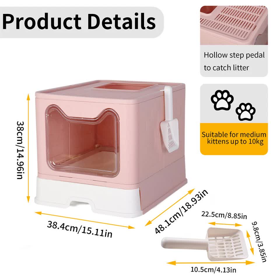 Xxl Large Cat Litter Box Self-Cleaning No Smell Pet Toilet Box With Tray & Scoop V767-XPET124-PK